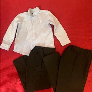 Light Blue Button-Up Shirt and Black Pants Set